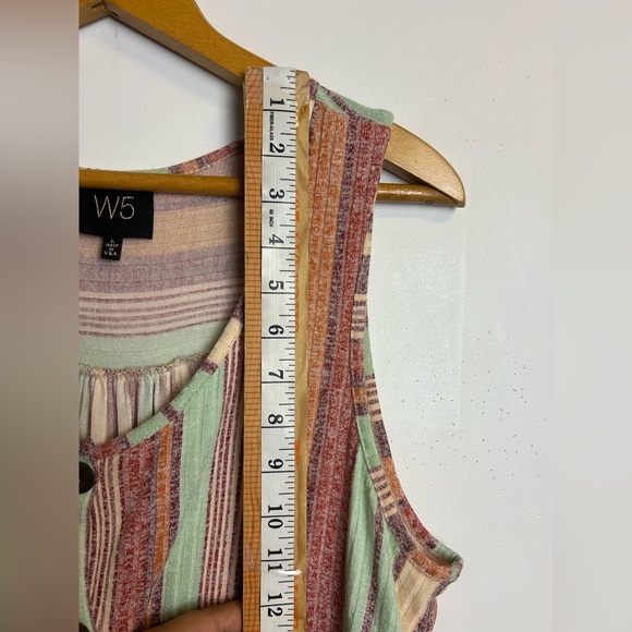 W5 Tank Top Blouse M Striped Multicolor Sleeveless Boho Stretch Button Down Chic - Picture 10 of 12